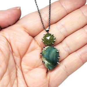 Necklace - Theia Blue Green Jasper and Serpentine Sterling by Three Flames Silverworks