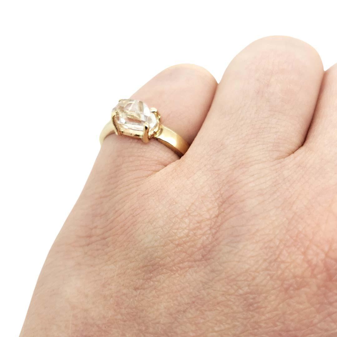 Ring - Size 7.25 (Custom Sizing Available) - Solitaire Horizontal Herkimer in 14k Yellow Gold by Stórica Studio