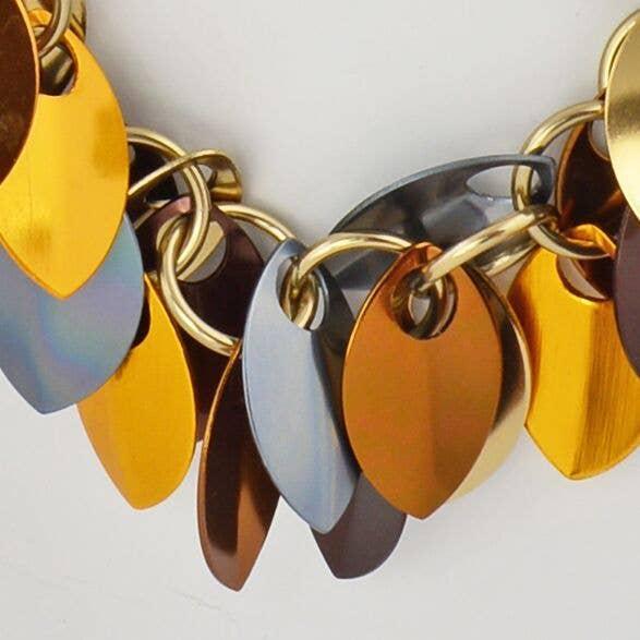 Necklace - Small Leaf Cascade in Brown Metallic by Rebeca Mojica