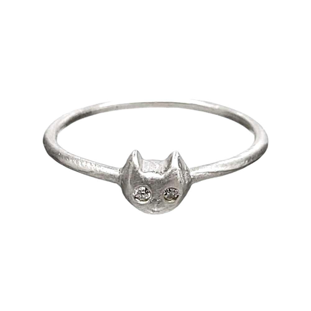 Ring - Diamond-Eyed Tiny Kitten Face in Sterling Silver by Michelle Chang