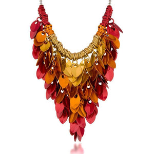 Necklace - Statement Leafy Cascade Bib in Flame by Rebeca Mojica