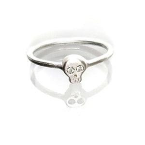 Ring - Diamond-Eyed Tiny Skull Face in Sterling Silver by Michelle Chang