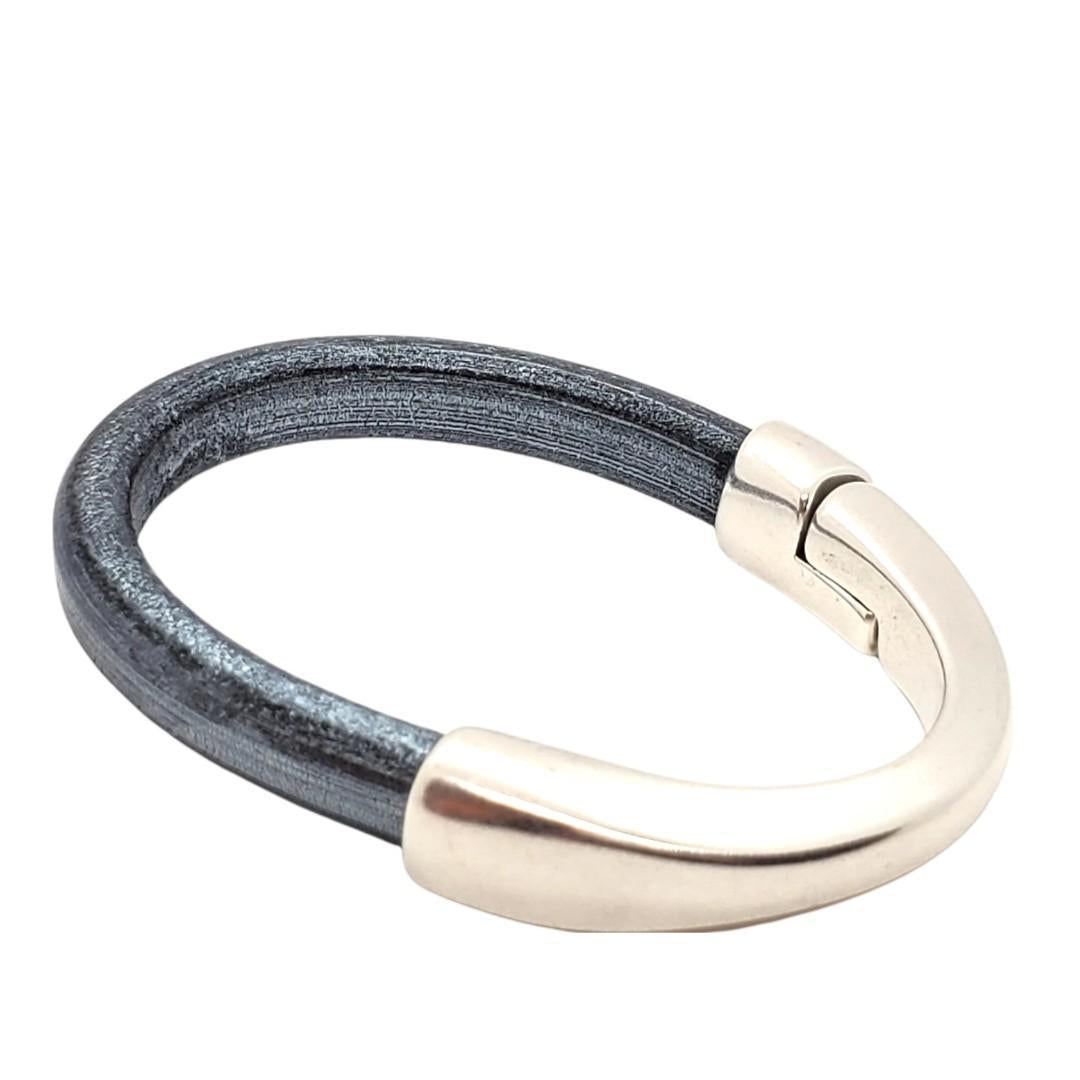 Bracelet - Breakaway in Metallic Black Leather with Silver by Diana Kauffman Designs