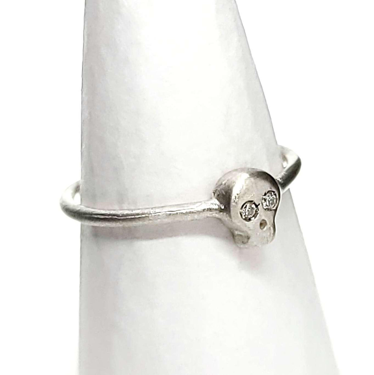 Ring - Diamond-Eyed Tiny Skull Face in Sterling Silver by Michelle Chang