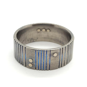 Ring - Size 12 - Titanium Blue Patina Grooves with 14KPW Rivets by Taviametal
