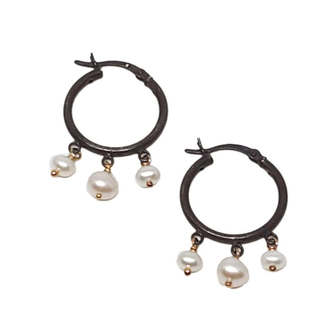 Earrings - Freshwater Pearl Hoops by Calliope Jewelry