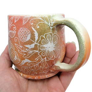 Mug – Flowers on Orange and Green by Clay It Forward