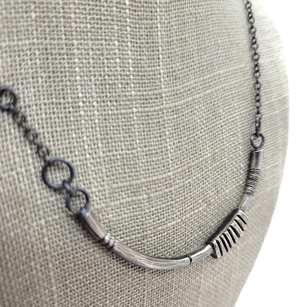 Necklace - Architectural Asymmetrical Oxidized Sterling by Taviametal