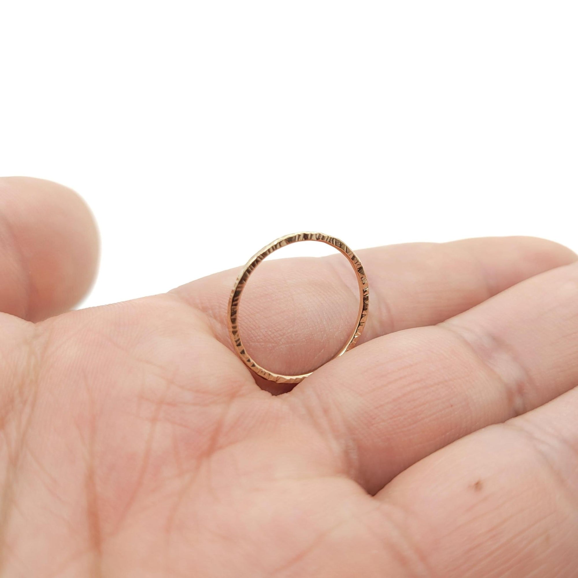 Ring - Size 7.5 - Thin 14k Rose Gold Wood Grain Texture by Taviametal