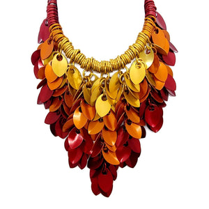 Necklace - Statement Leafy Cascade Bib in Flame by Rebeca Mojica