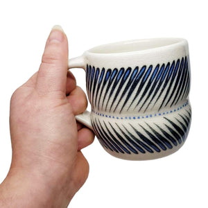 Mug - Small in Inward Angled Linear with Blue Accents by Britt Dietrich Ceramics
