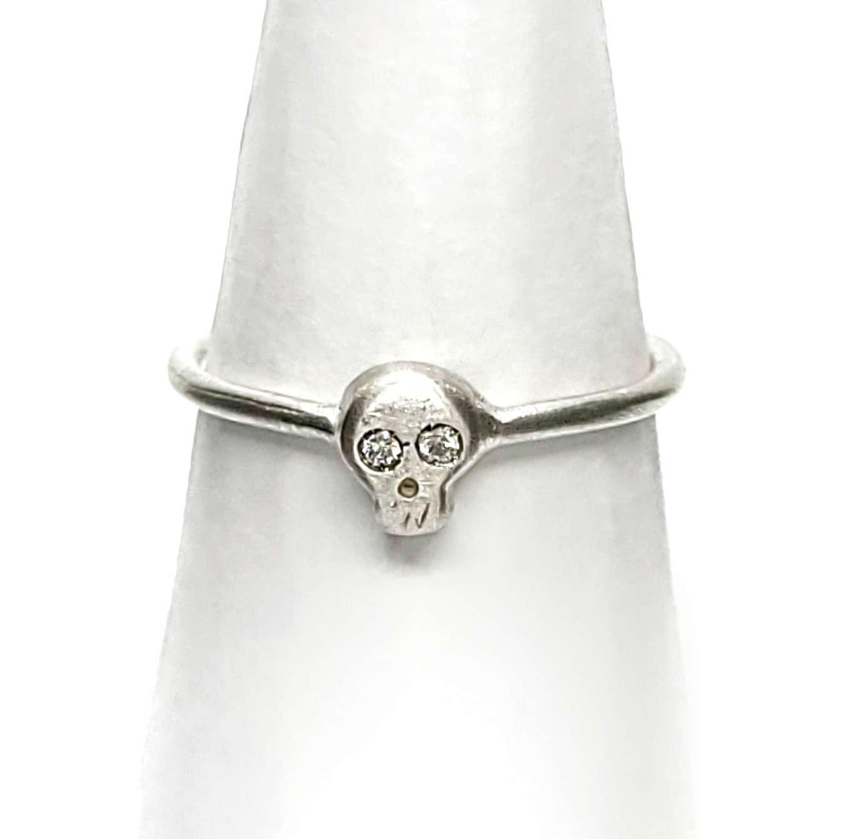 Ring - Diamond-Eyed Tiny Skull Face in Sterling Silver by Michelle Chang