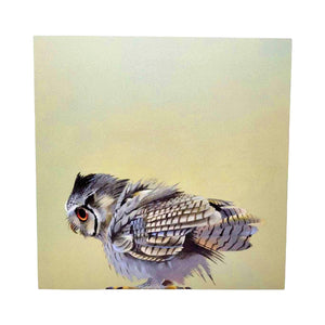 Wall Art - Scops Owl on 10in x 10in Wood Panel by The Mincing Mockingbird