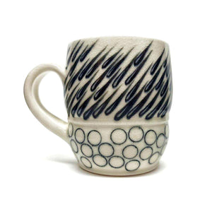Mug - Small in Diagonal Monochrome Raindrop with Circles by Britt Dietrich Ceramics