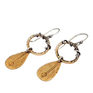 Earrings – Ancient Petal Drops in Brass by Una Barrett