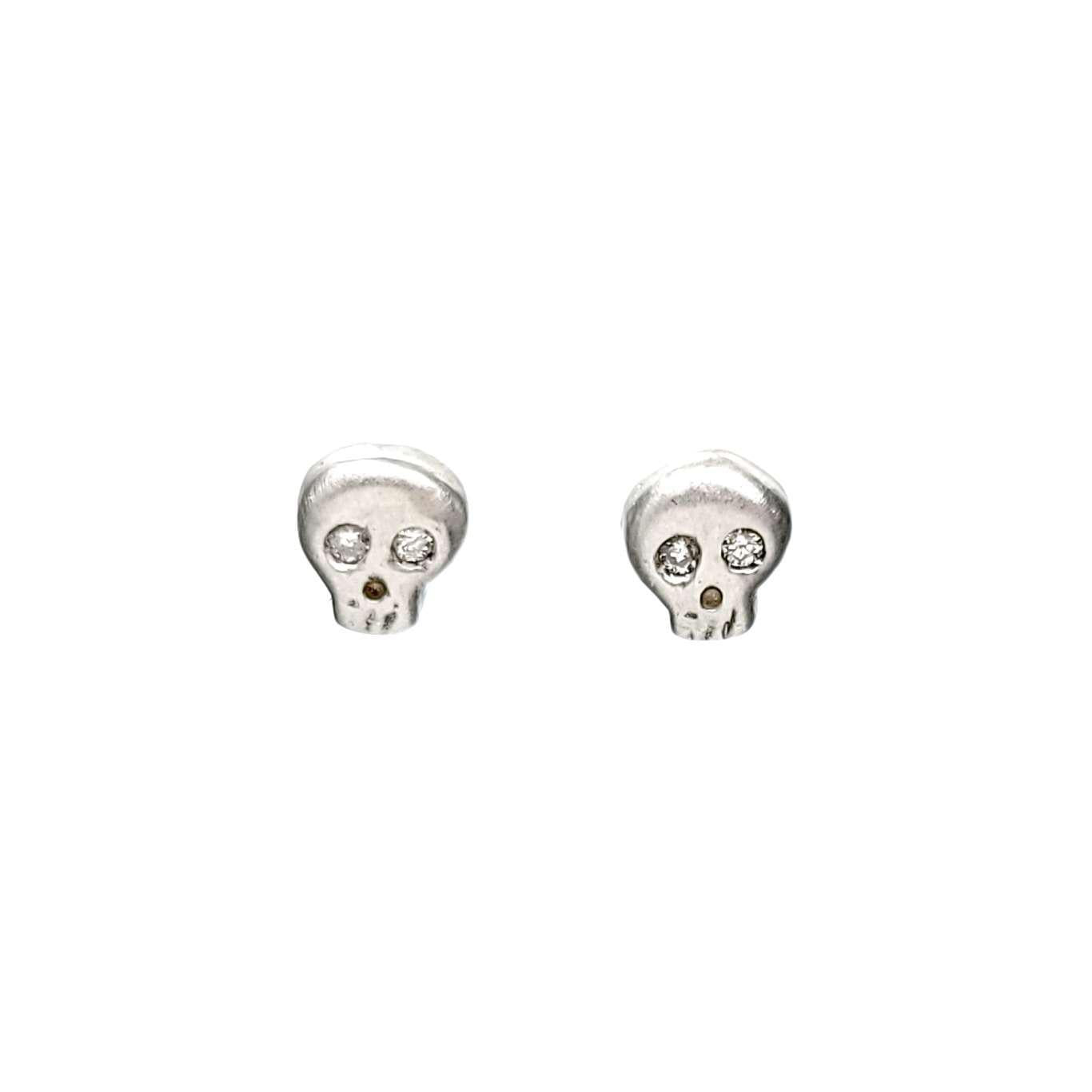 Earrings - Diamond-Eyed Tiny Skull Studs in Sterling Silver by Michelle Chang