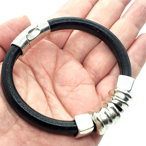 Bracelet - Paris in Black Leather with Silver by Diana Kauffman Designs