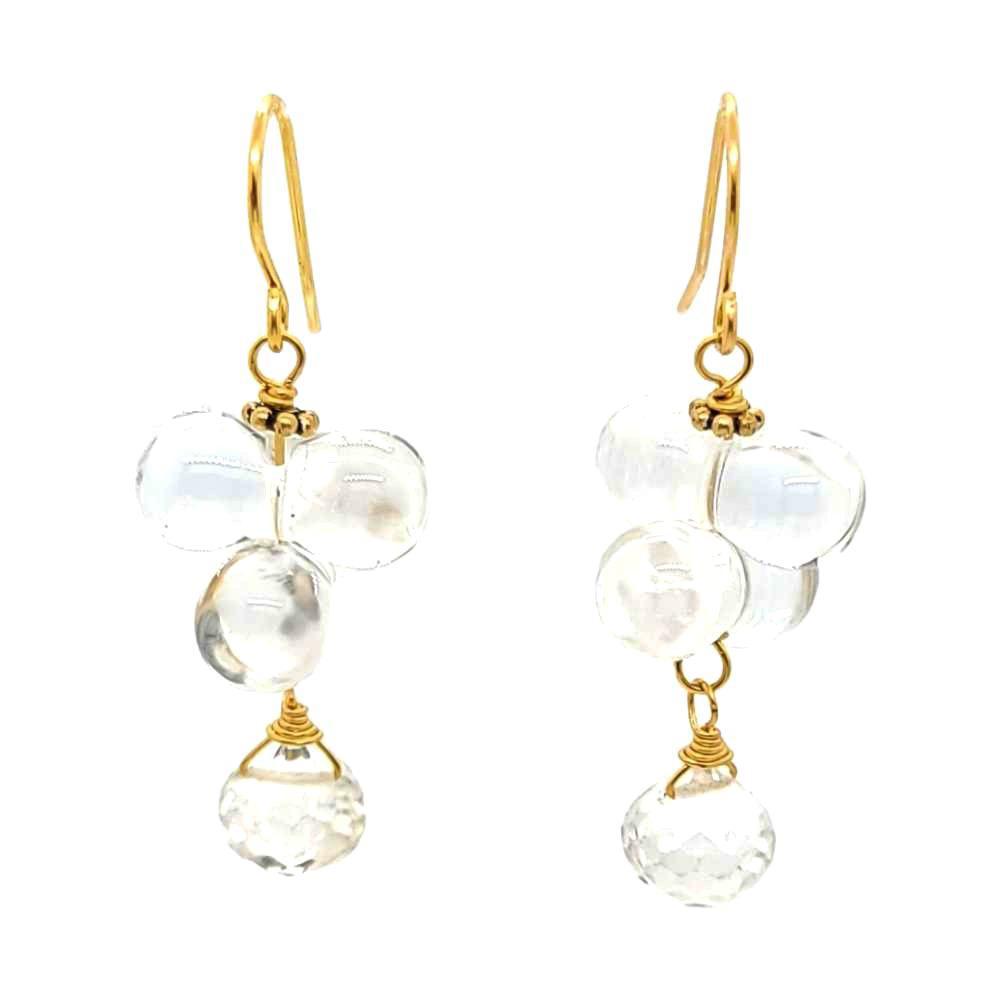 Earrings - Smooth Clear Quartz Bubbles with Faceted Drops by Calliope Jewelry
