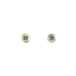 Earrings - Large Aurora Studs in 14k Yellow Gold and Blue Sapphire by Corey Egan