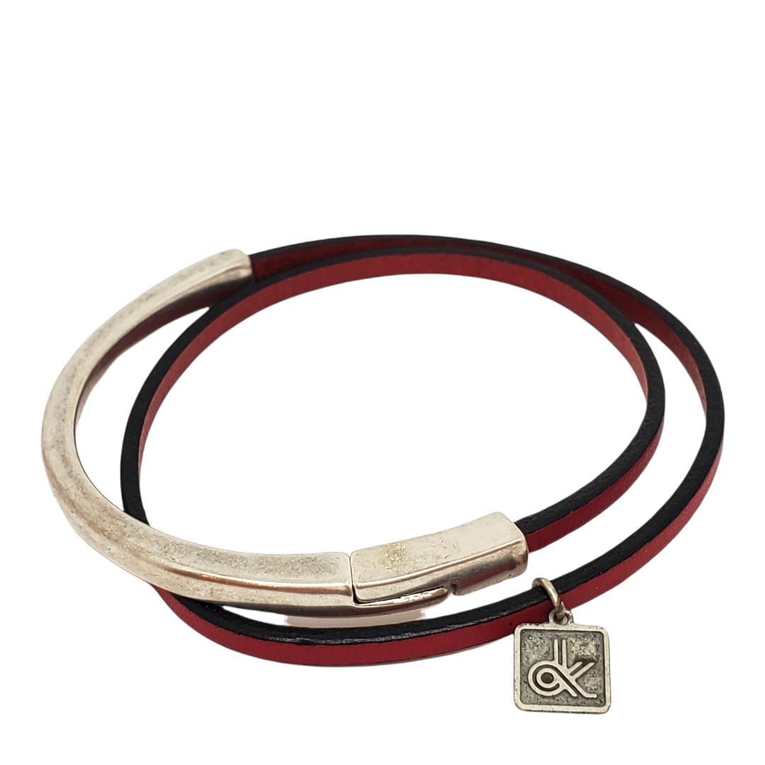 Bracelet - Skinny Breakaway in Red Leather with Silver or Gold
