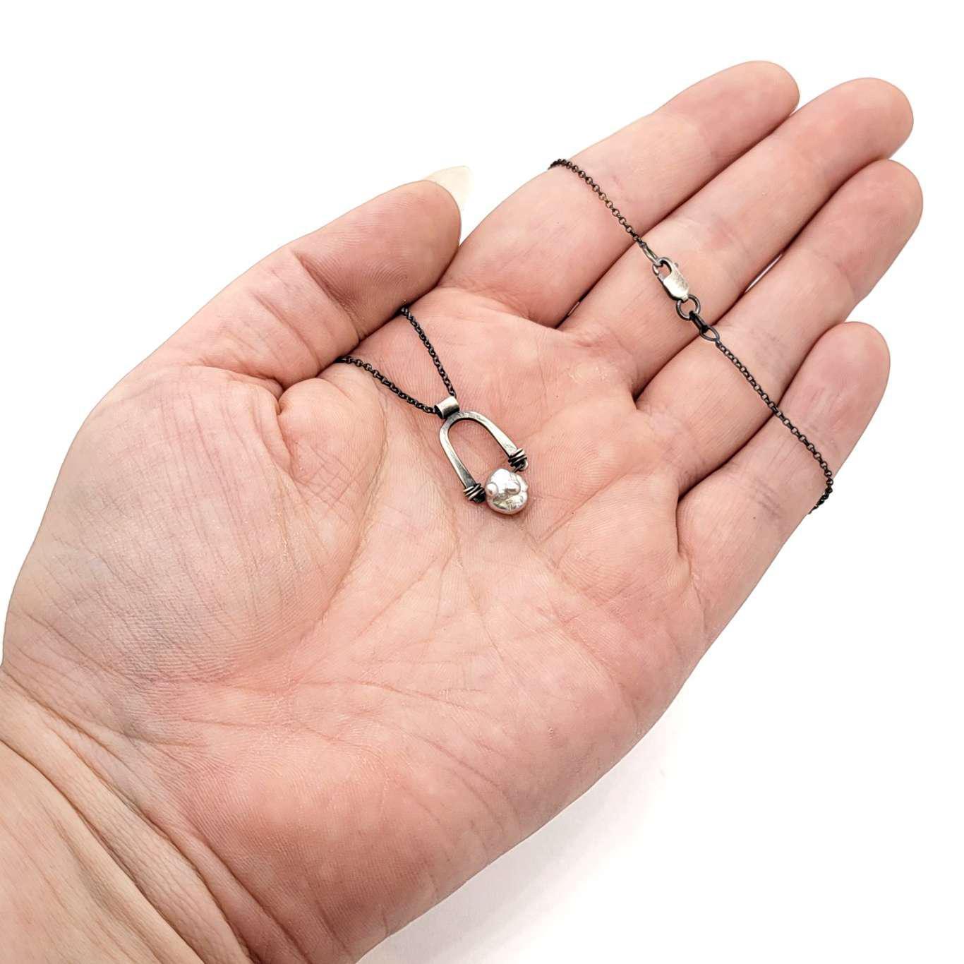 Necklace - Arc Pendant (Silver Pearl) by Three Flames Silverworks