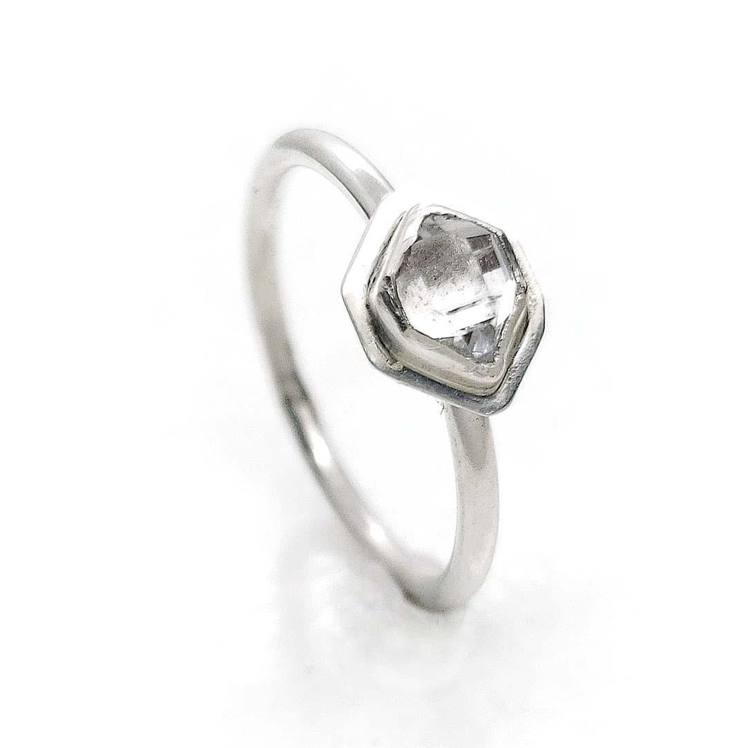 Ring - Size 6.75 (Custom Sizing Available) - Glacier Mini Horizontal Herkimer in Bright Sterling Silver by Stórica Studio