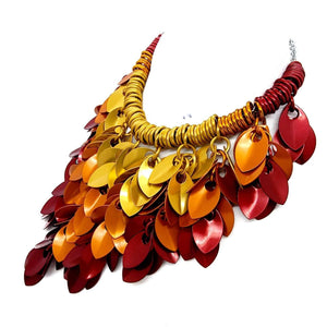 Necklace - Statement Leafy Cascade Bib in Flame by Rebeca Mojica