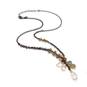 Necklace - Asymmetric Moonstone and Labradorite Cluster by Calliope Jewelry