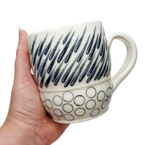 Mug - Small in Diagonal Monochrome Raindrop with Circles by Britt Dietrich Ceramics