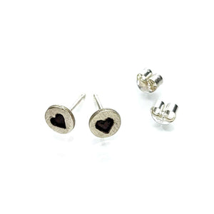 Earrings - Black Heart Studs in Sterling Silver by Michelle Chang