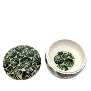 Box - Large Lidded in Nested Circles on Green by Britt Dietrich Ceramics