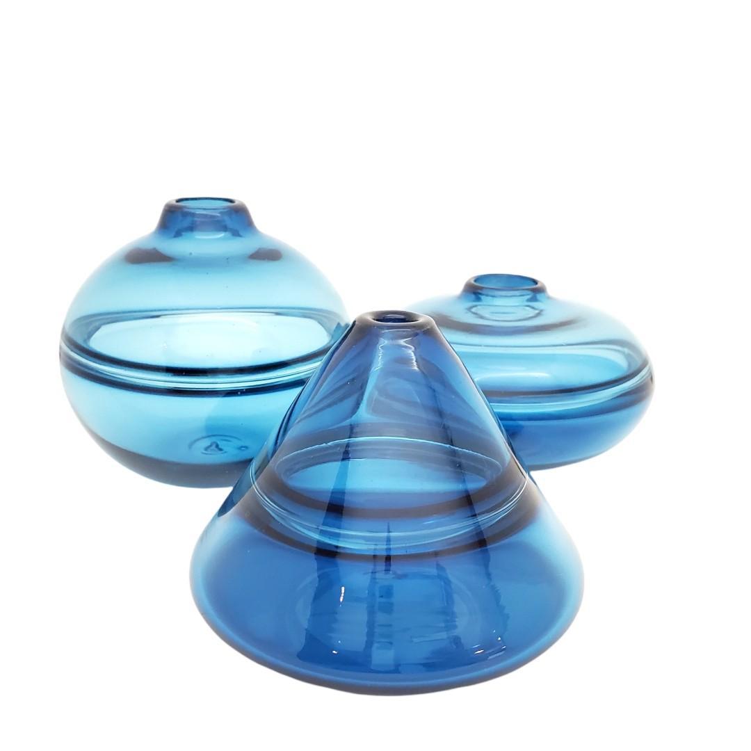 Set of 3 - Glacial Blue Bud Vases by Dougherty Glassworks