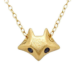 Necklace - Sapphire-Eyed Fox in 14k Yellow Gold by Michelle Chang